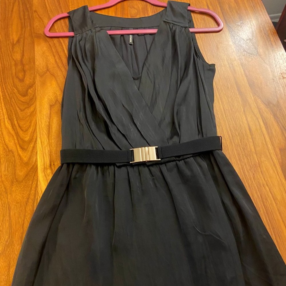 Black Dress with Gold Belt from Mango (Medium)
